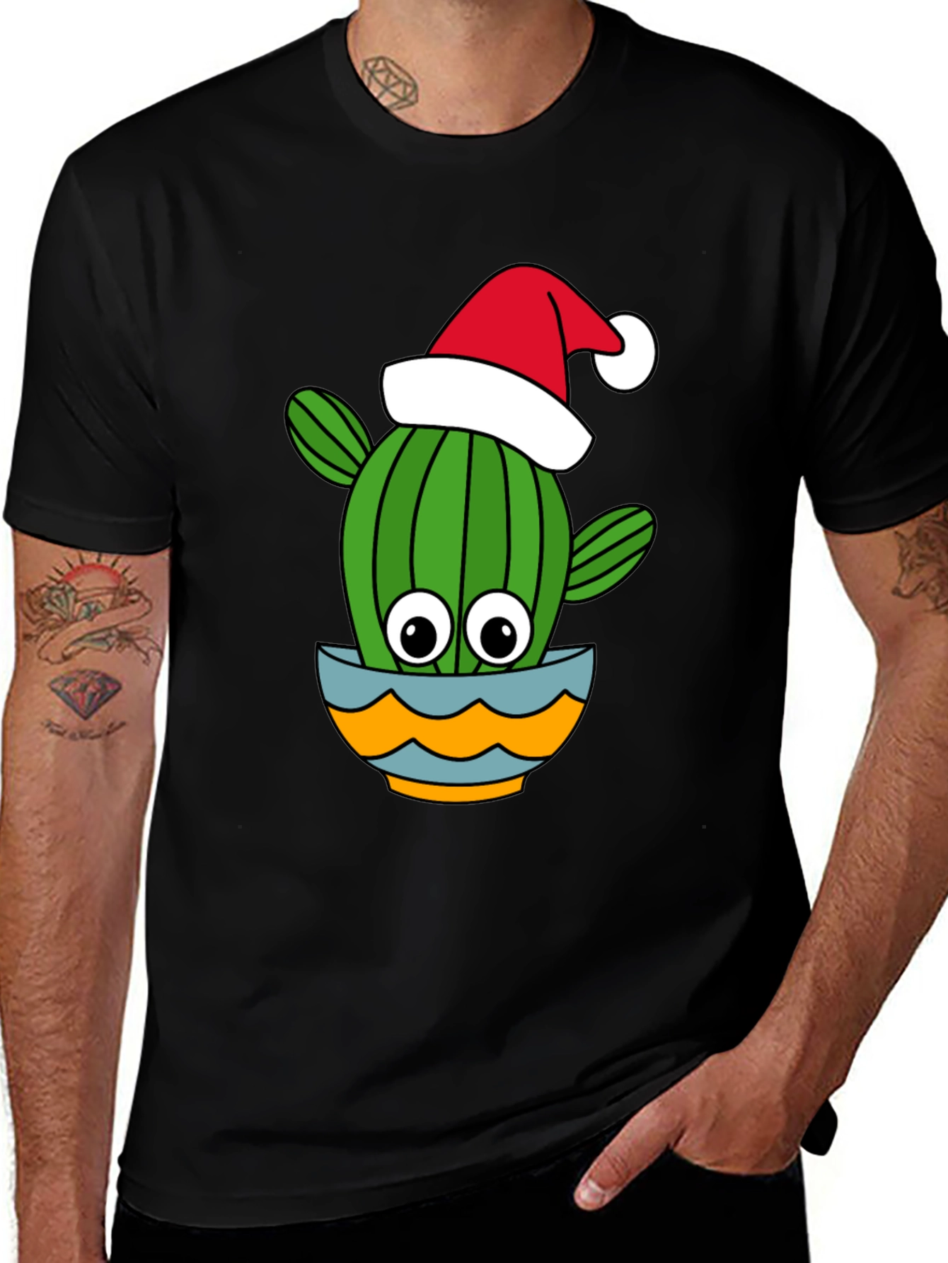 Camiseta Negra con Cactus Navideño