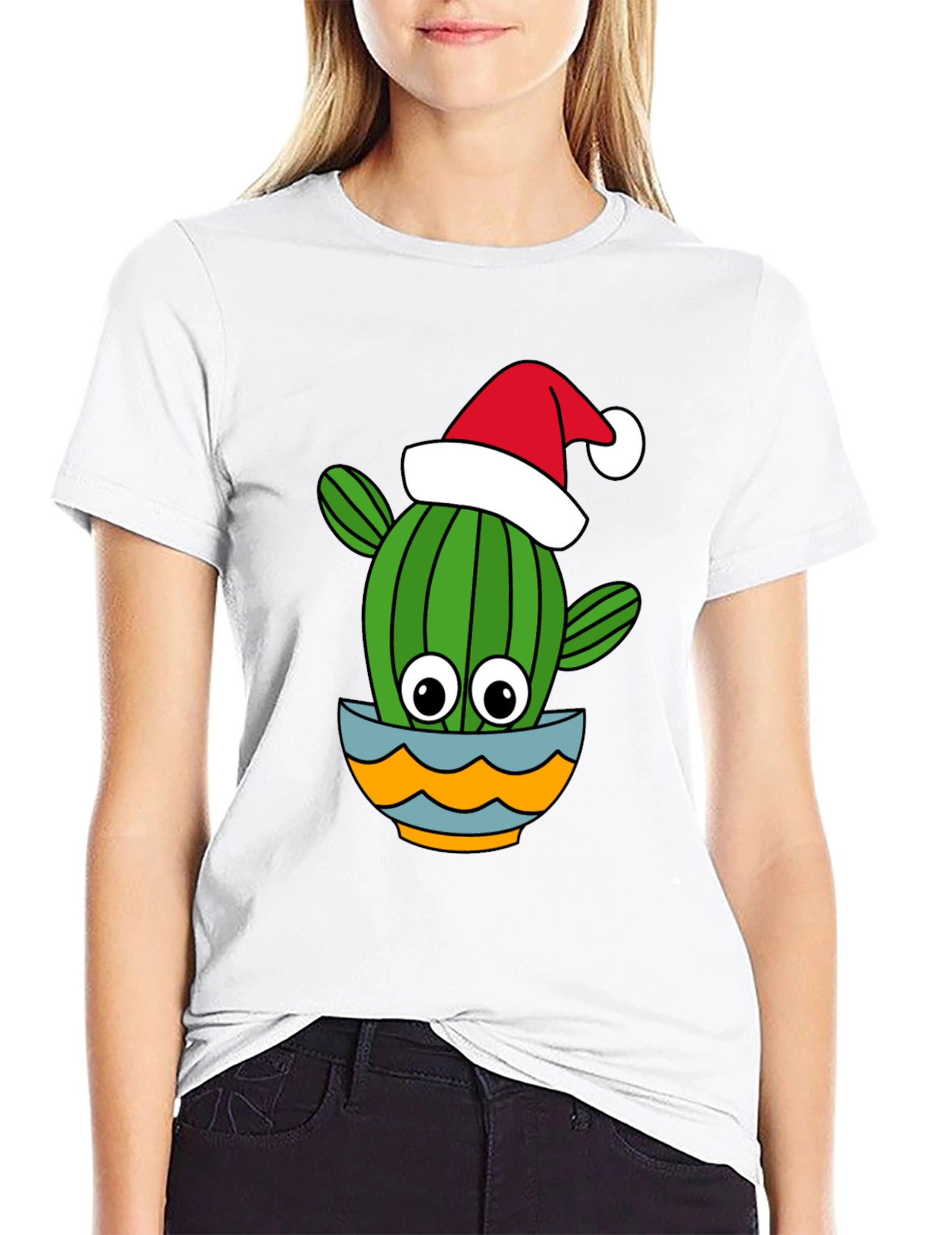 Camiseta Negra con Cactus Navideño