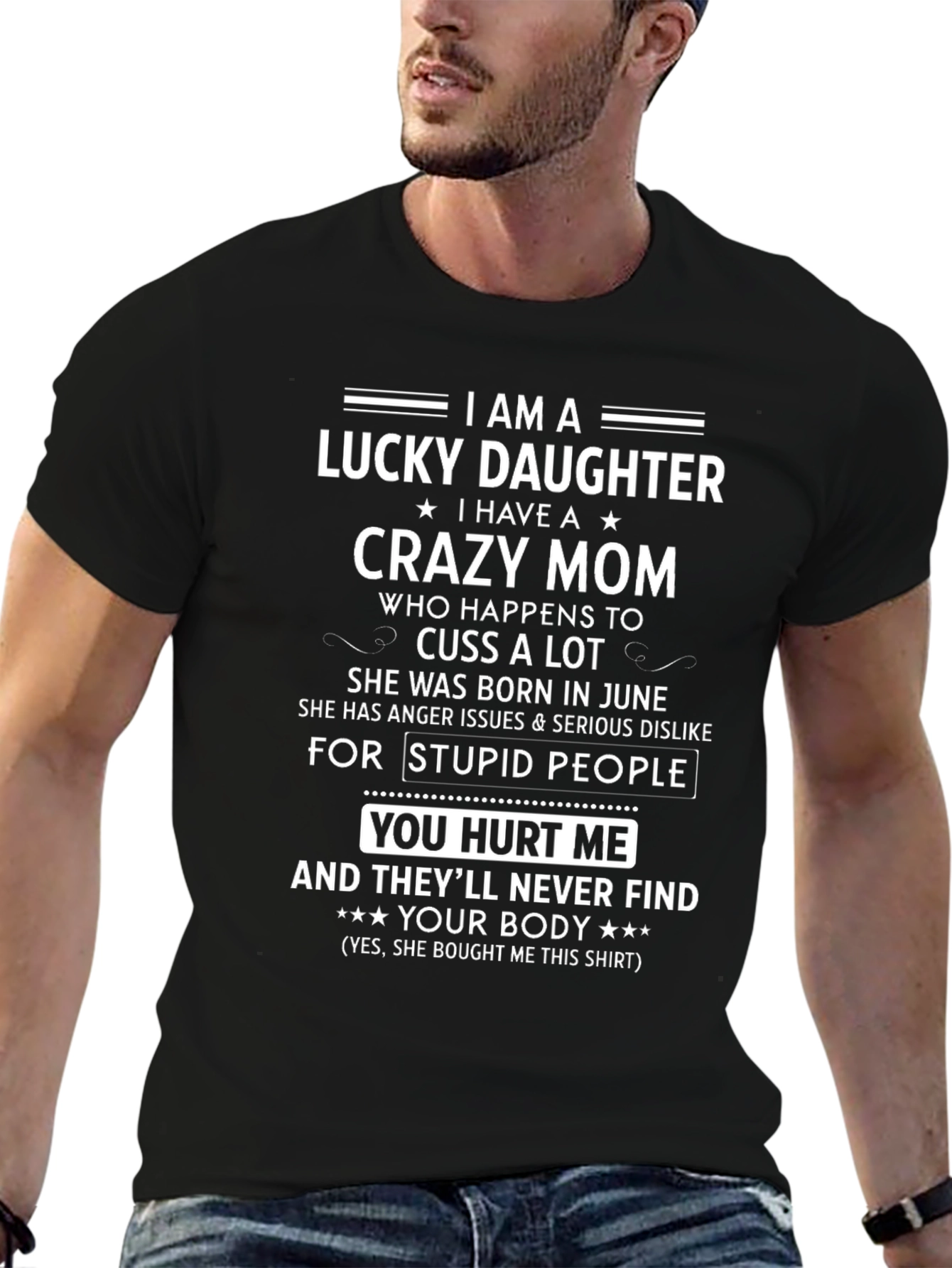 Camiseta Lucky Daughter con Mensaje Divertido para Madres