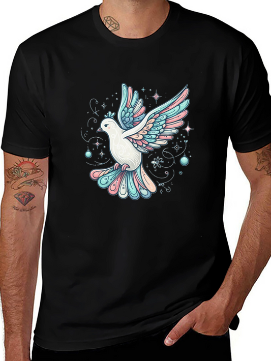 Camiseta Negra con Estampado de Paloma Artística