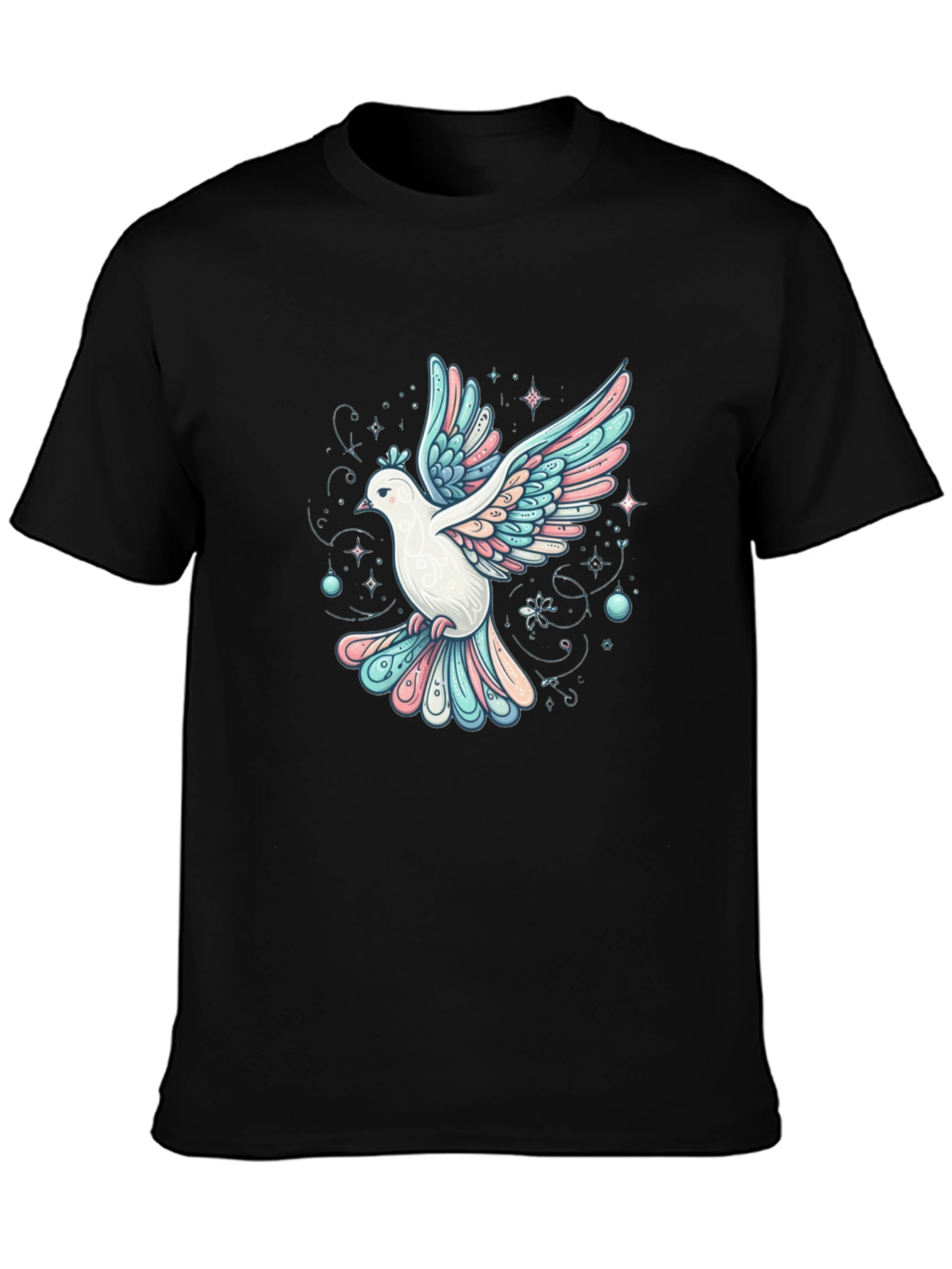 Camiseta Negra con Estampado de Paloma Artística
