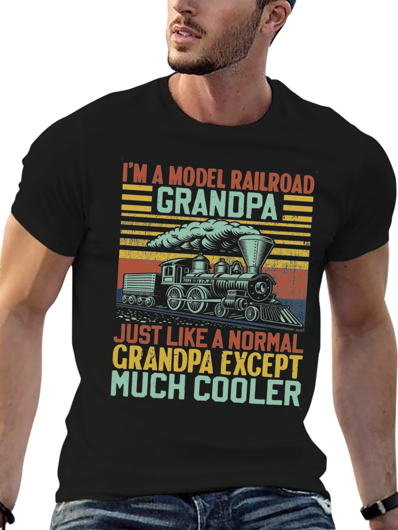 Camiseta Negra: Abuelo Ferrocarril Modelo Cool
