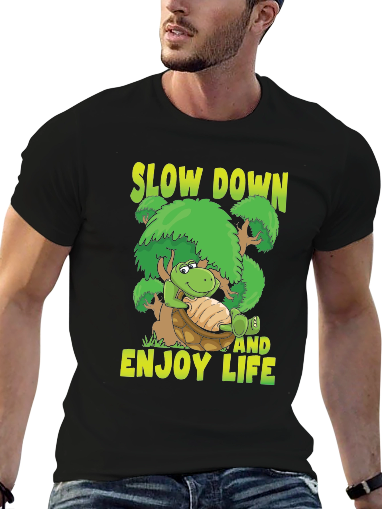 Camiseta Negra con Diseño de Tortuga Relax