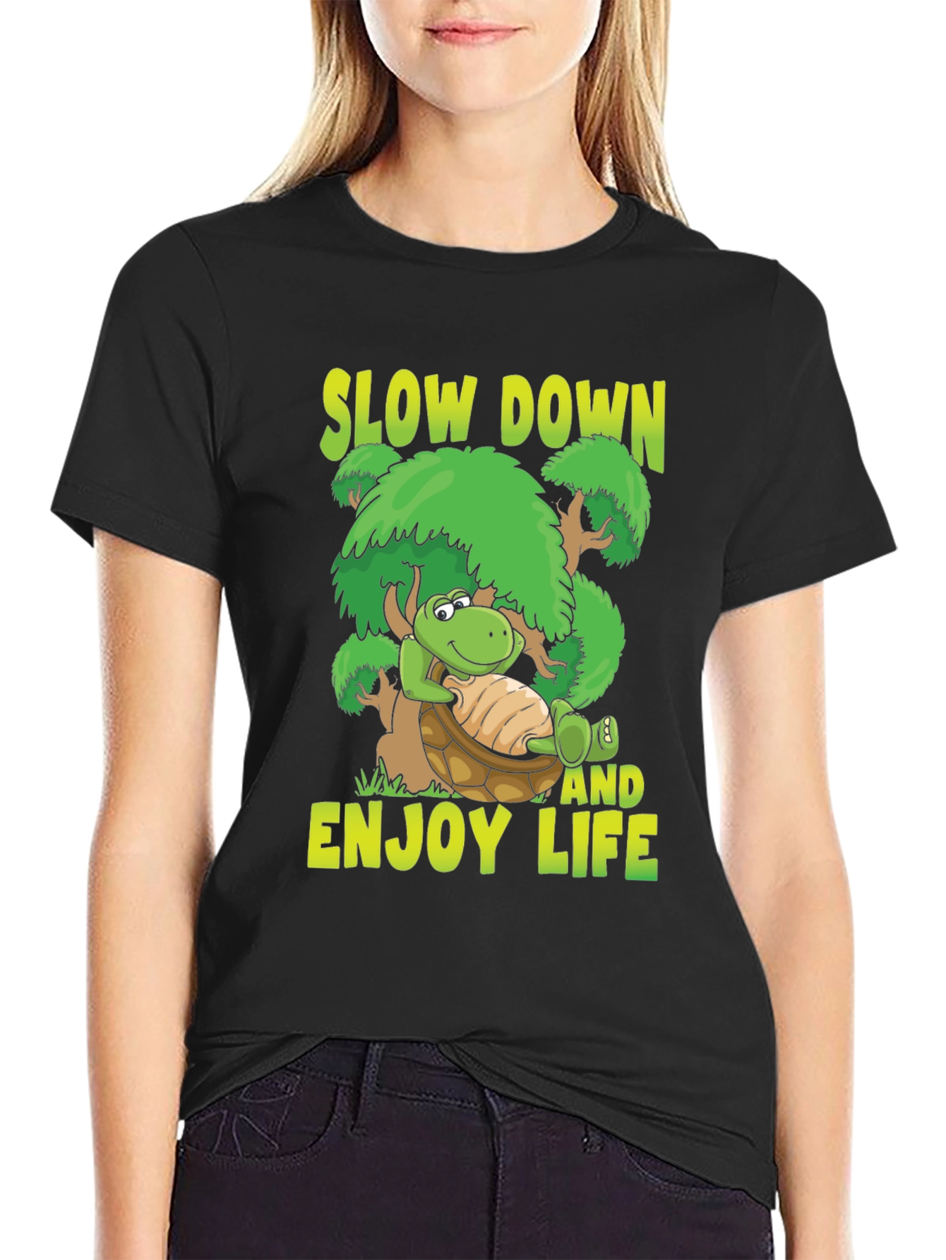 Camiseta Negra con Diseño de Tortuga Relax