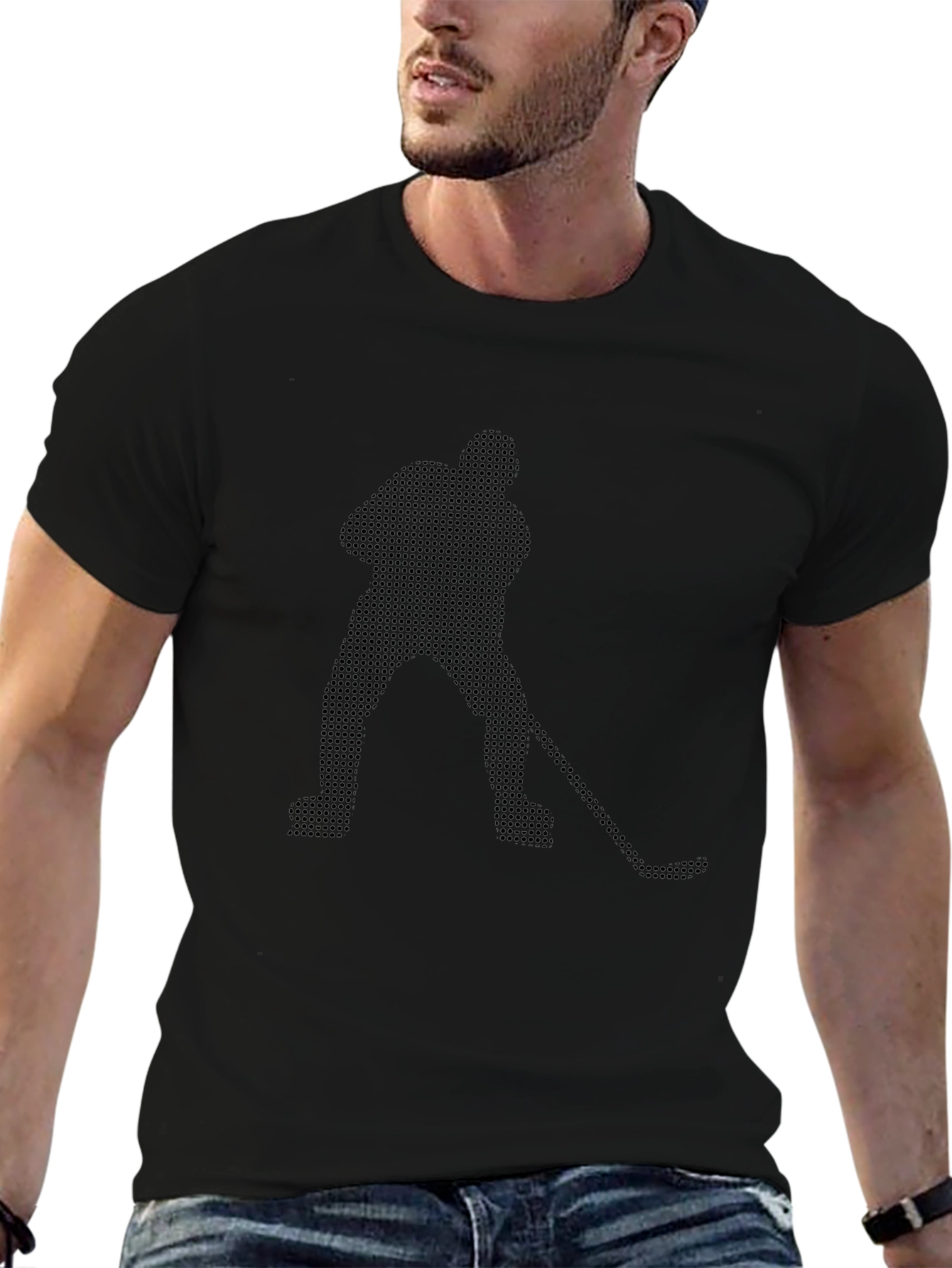 Camiseta Negra Hombre Hockey Estilo Pixelado