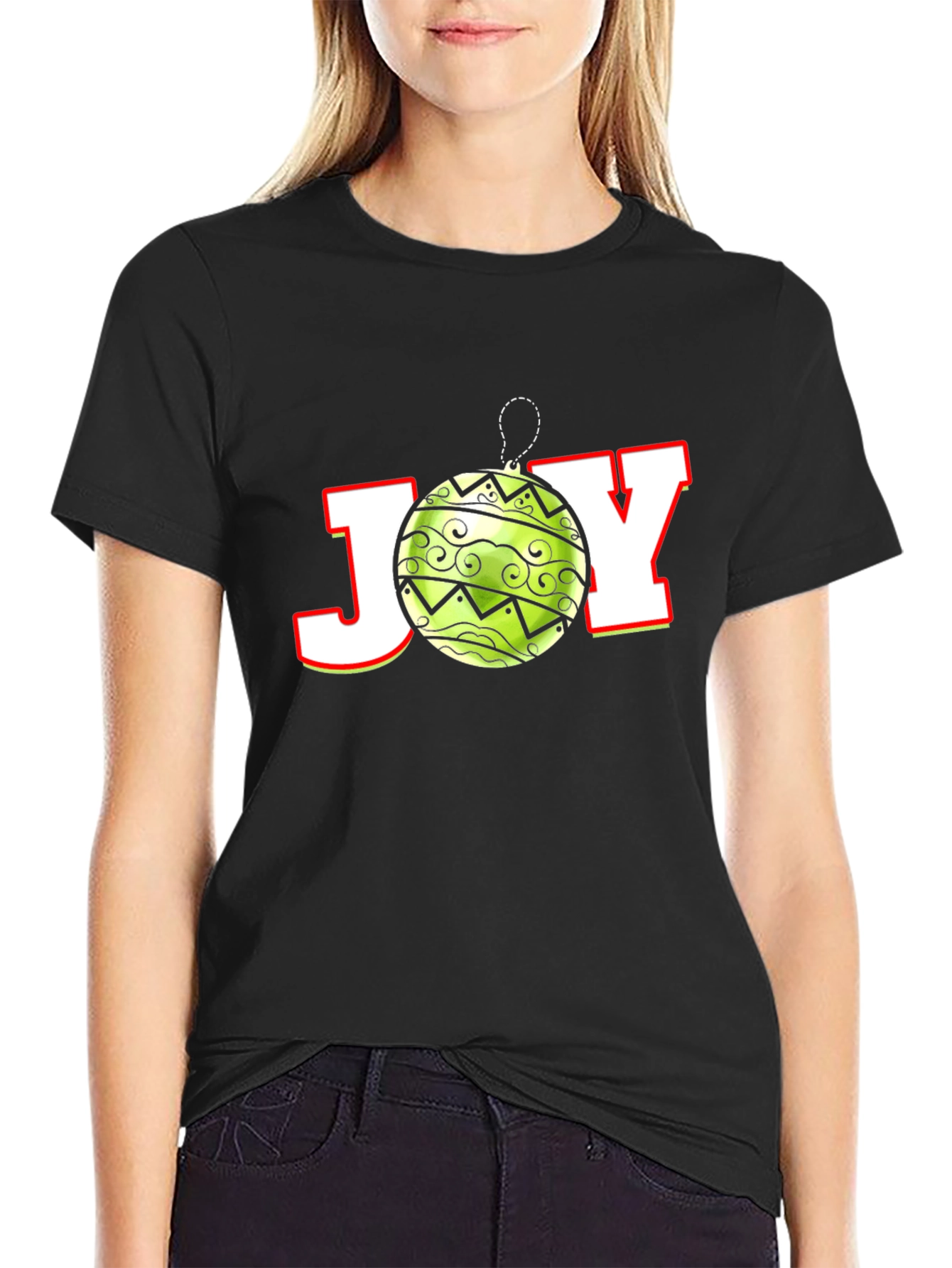 Camiseta Negra Festiva de Navidad JOY