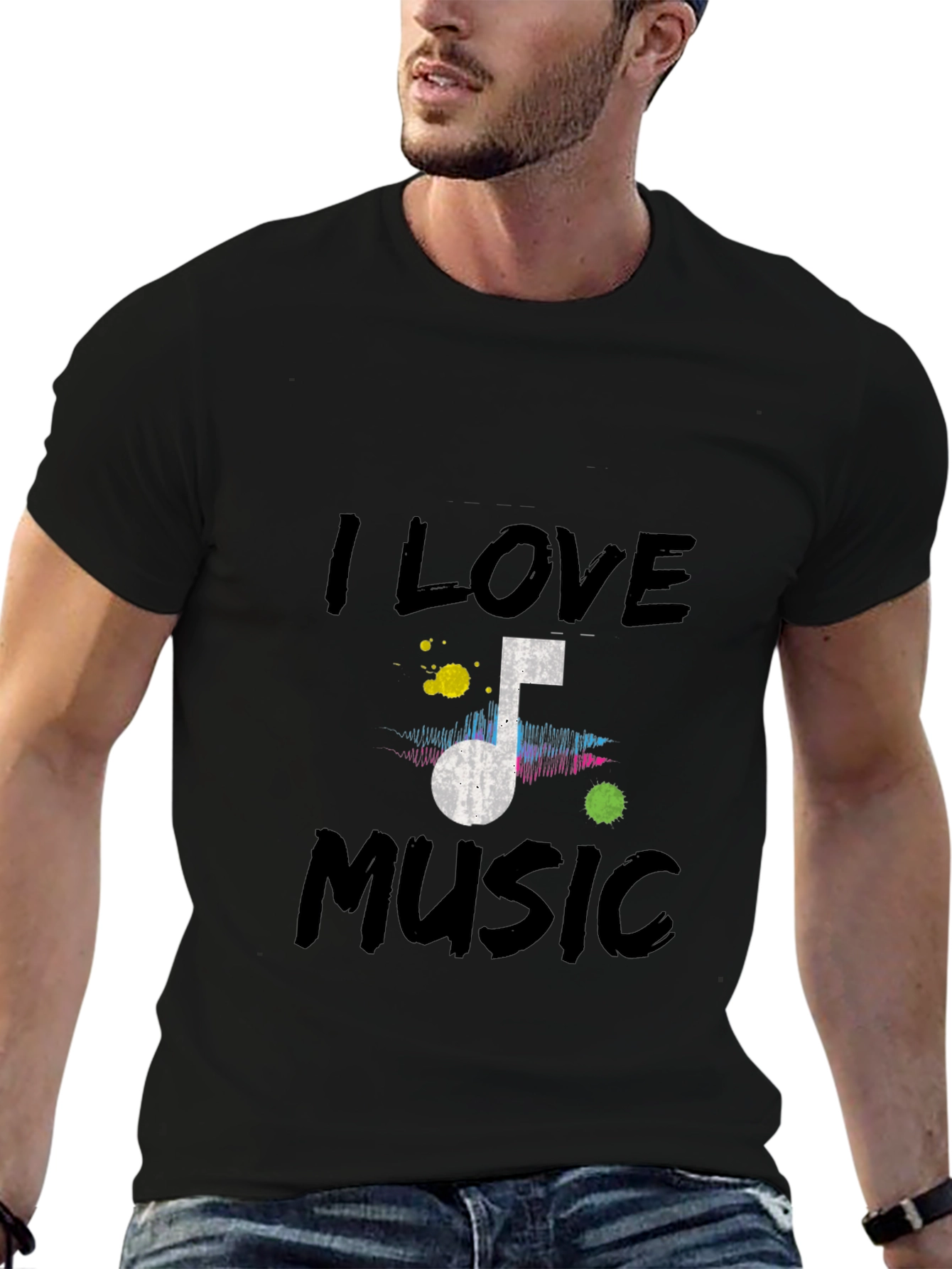 Camiseta Negra I Love Music para Hombre