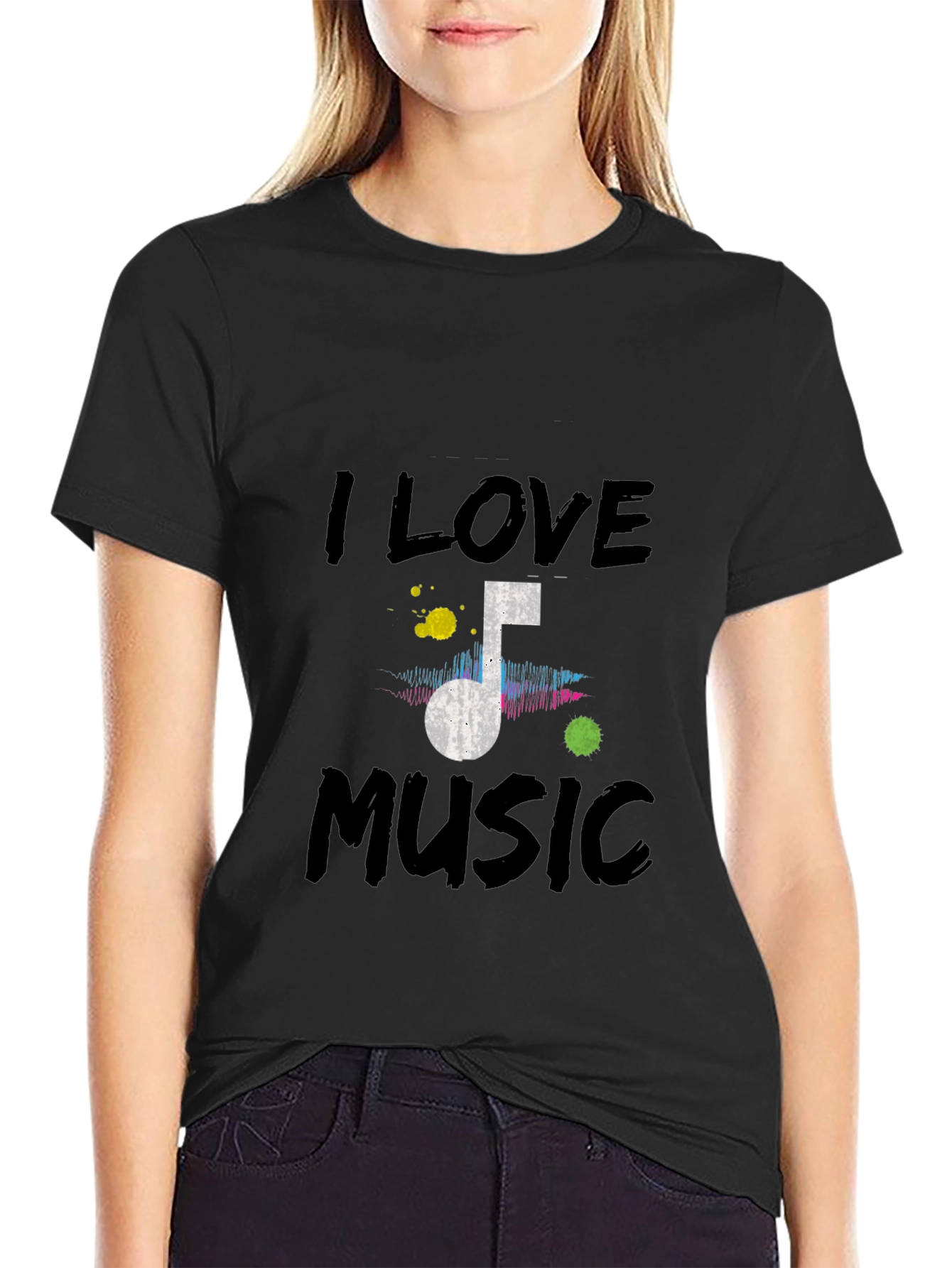 Camiseta Negra I Love Music para Hombre