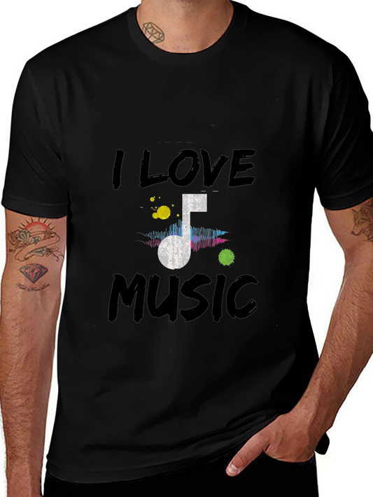 Camiseta Negra I Love Music para Hombre