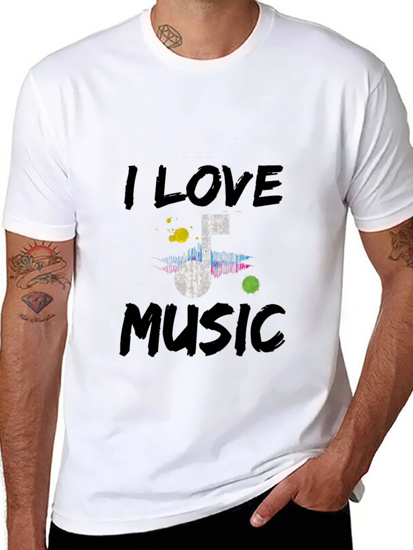Camiseta Negra I Love Music para Hombre