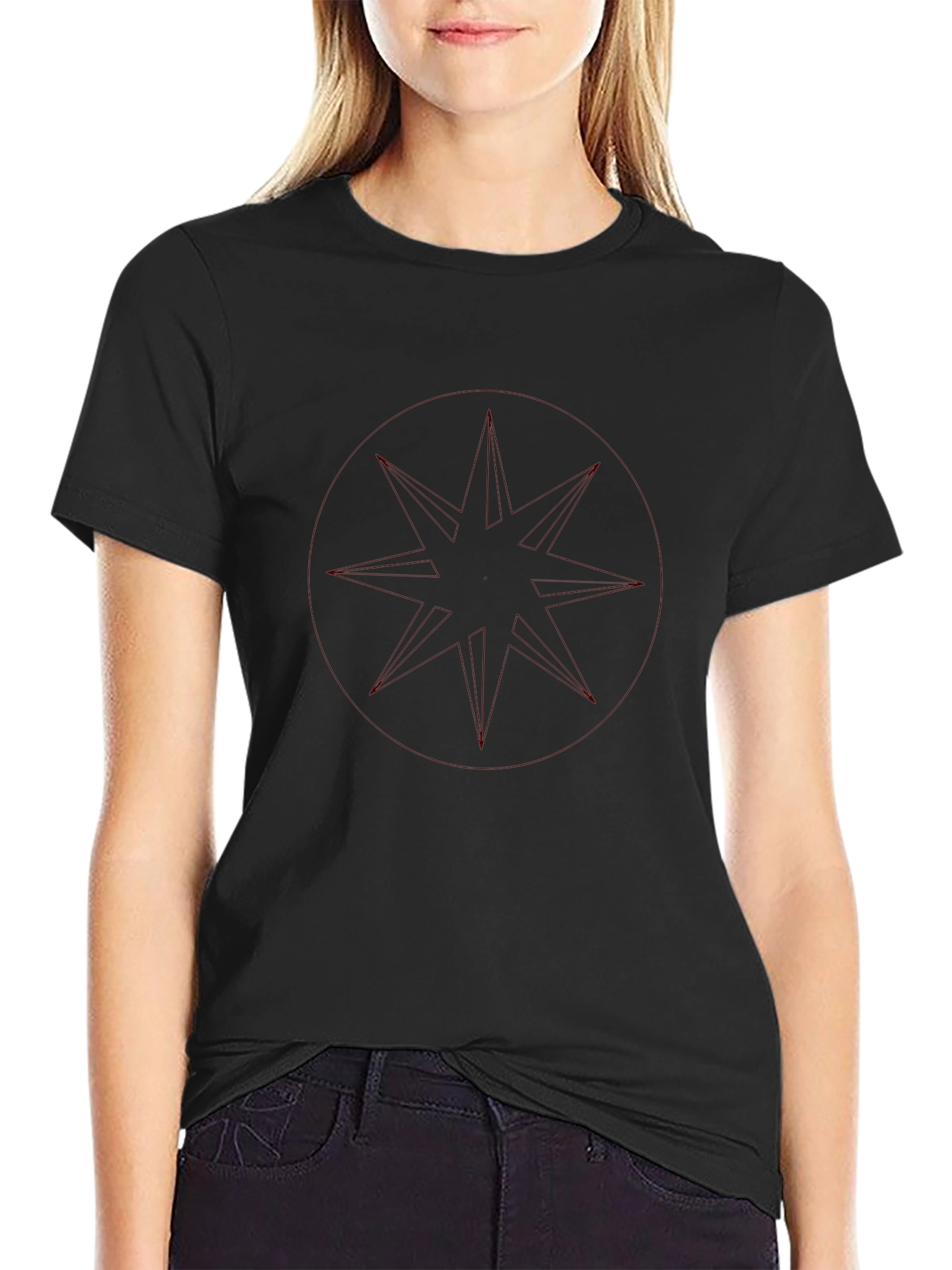 Camiseta Negra con Diseño Circular Abstracto