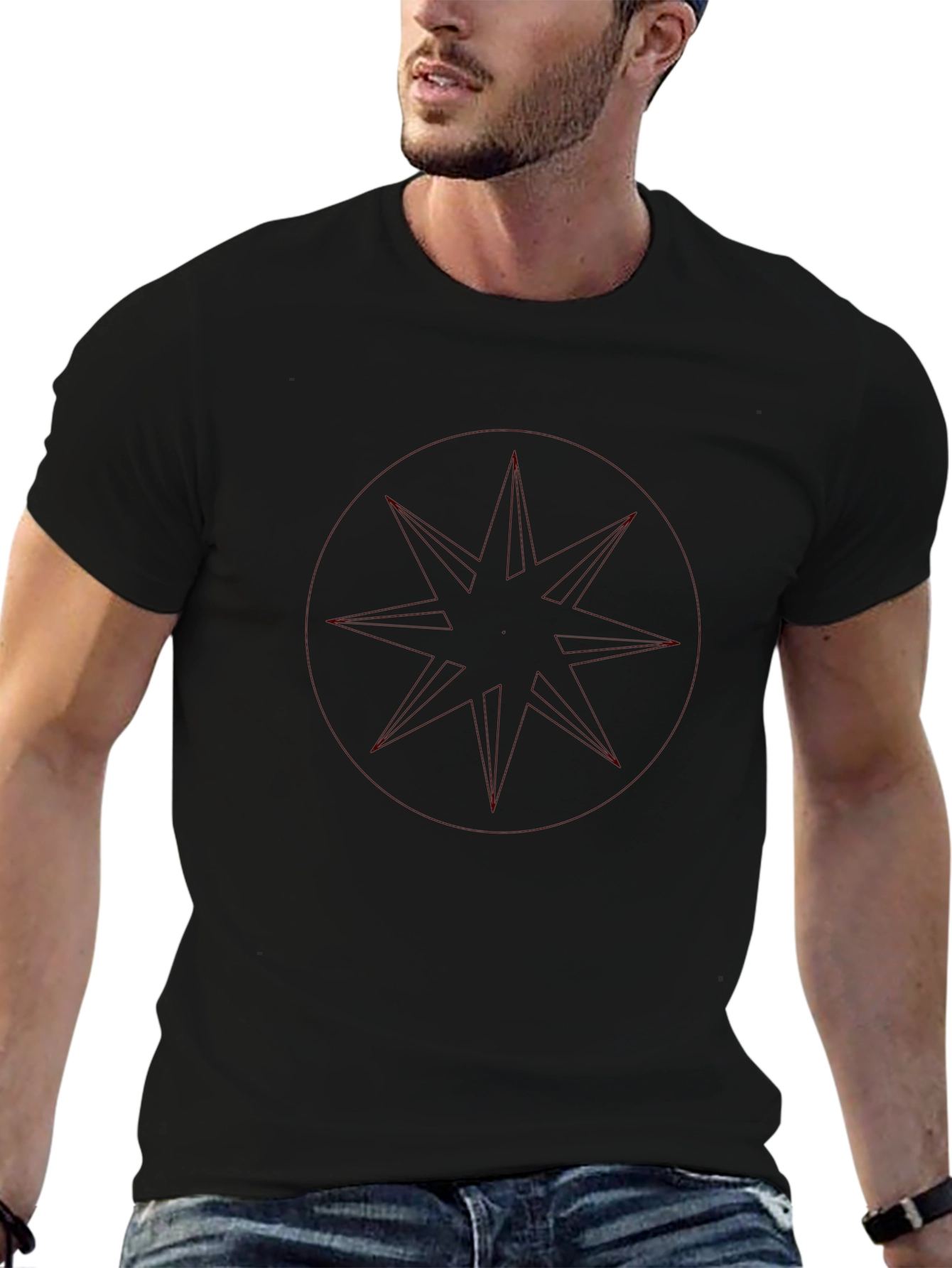 Camiseta Negra con Diseño Circular Abstracto