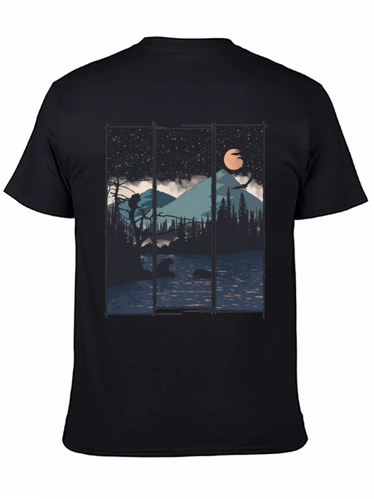 Camiseta Negra con Diseño de Paisaje Nocturno