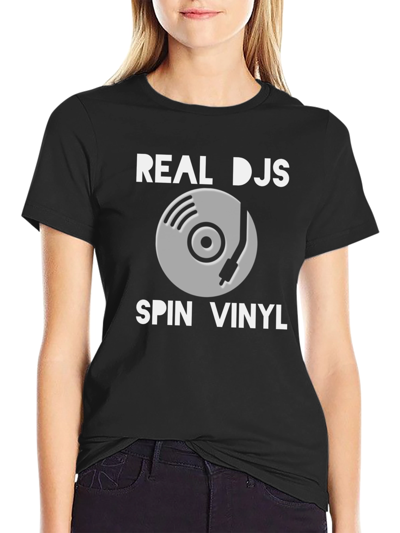 Camiseta Negra: Real DJs Spin Vinyl