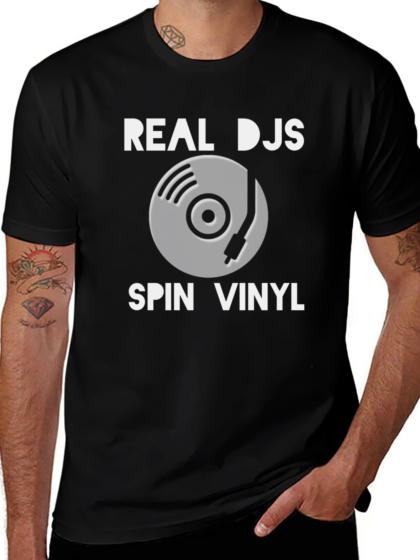 Camiseta Negra: Real DJs Spin Vinyl