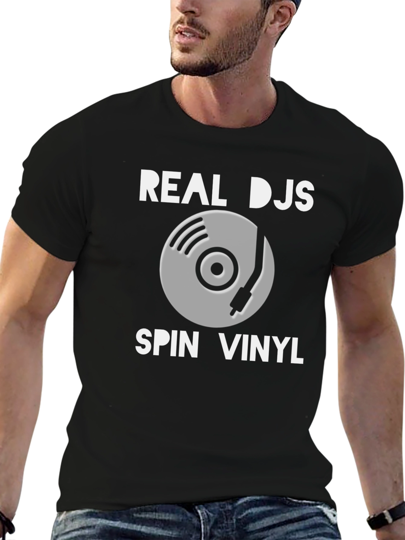 Camiseta Negra: Real DJs Spin Vinyl