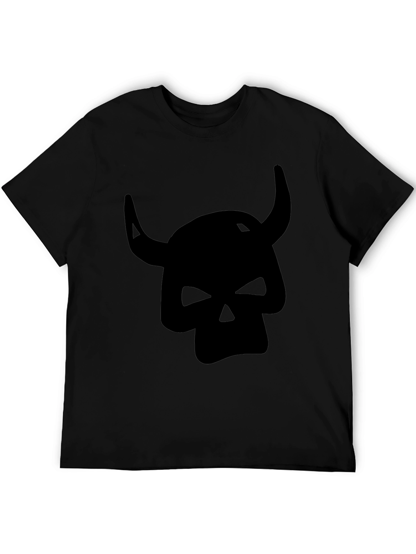 Camiseta Negra con Diseño de Cráneo con Cuernos