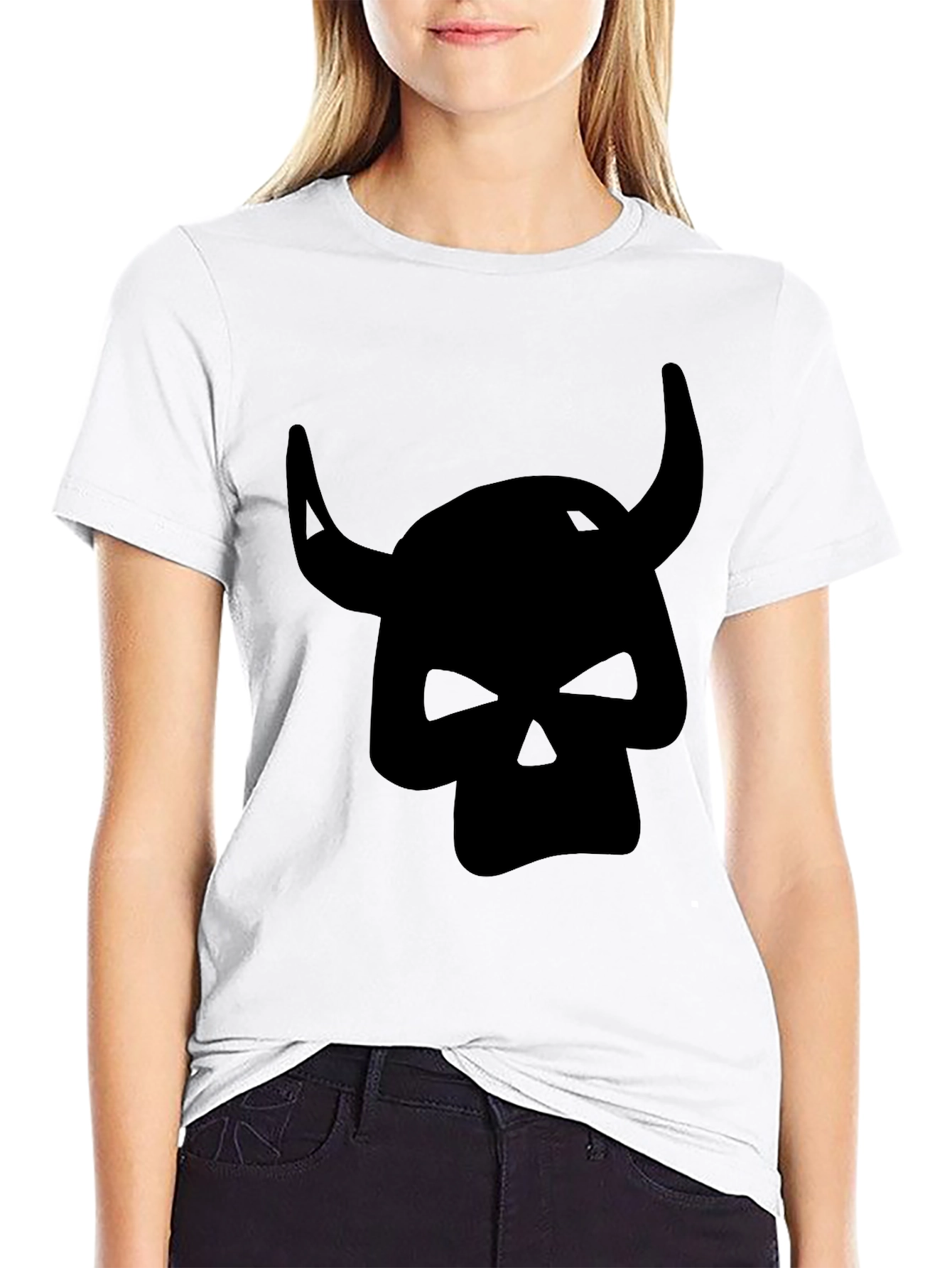 Camiseta Negra con Diseño de Cráneo con Cuernos
