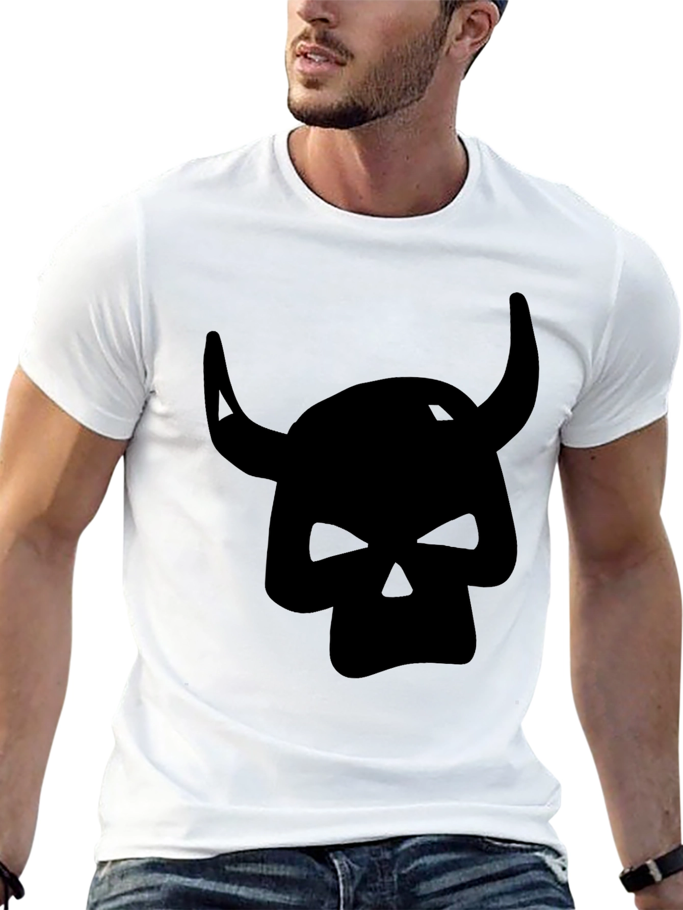 Camiseta Negra con Diseño de Cráneo con Cuernos