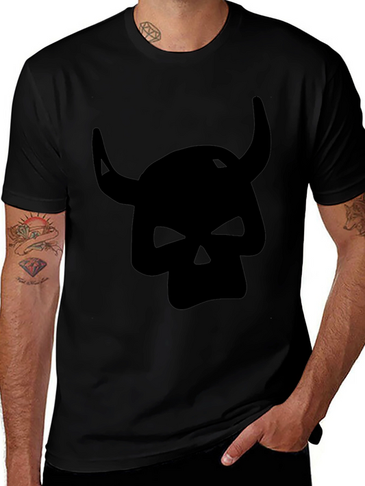 Camiseta Negra con Diseño de Cráneo con Cuernos