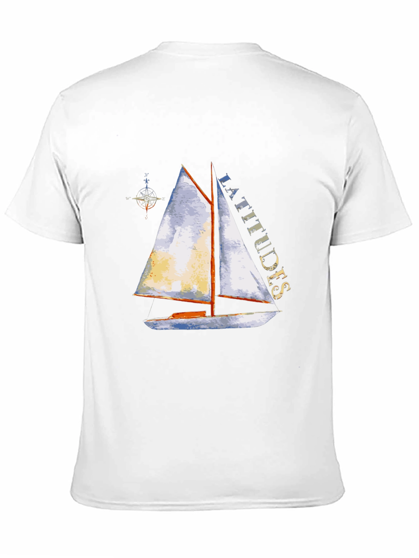 Camiseta Negra con Estampado de Velero y Latitudes