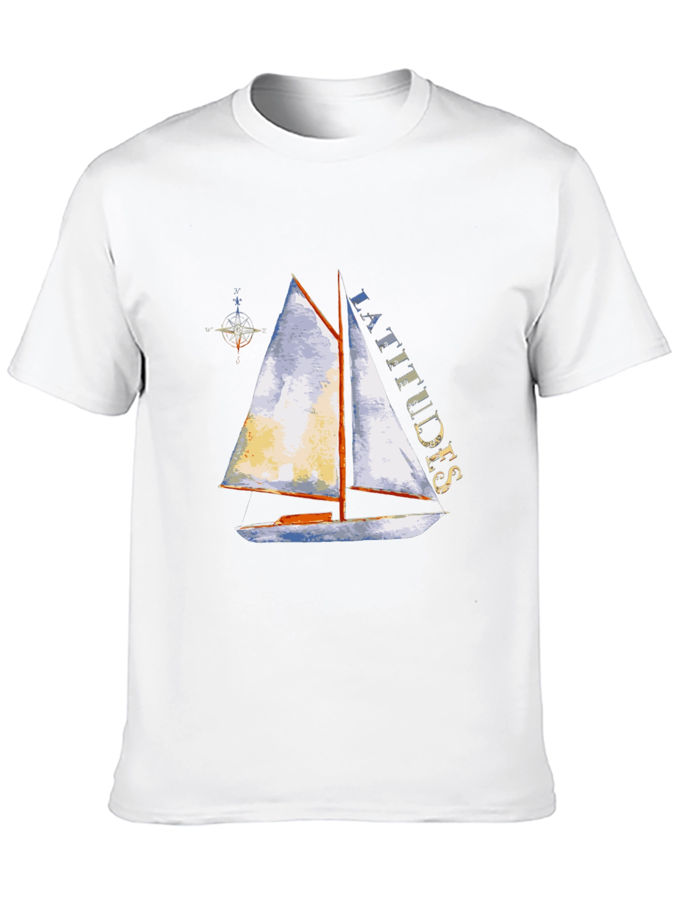 Camiseta Negra con Estampado de Velero y Latitudes