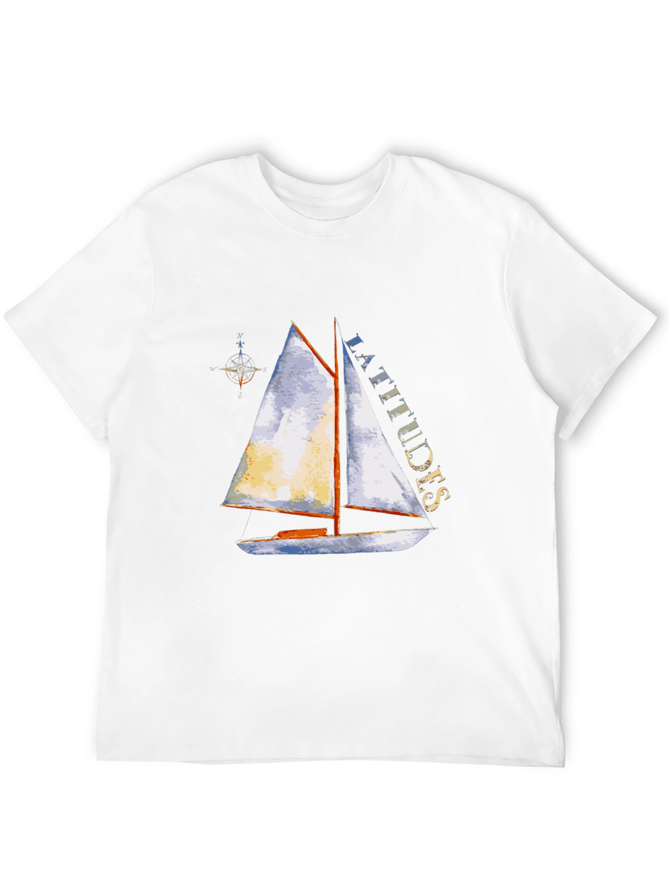 Camiseta Negra con Estampado de Velero y Latitudes