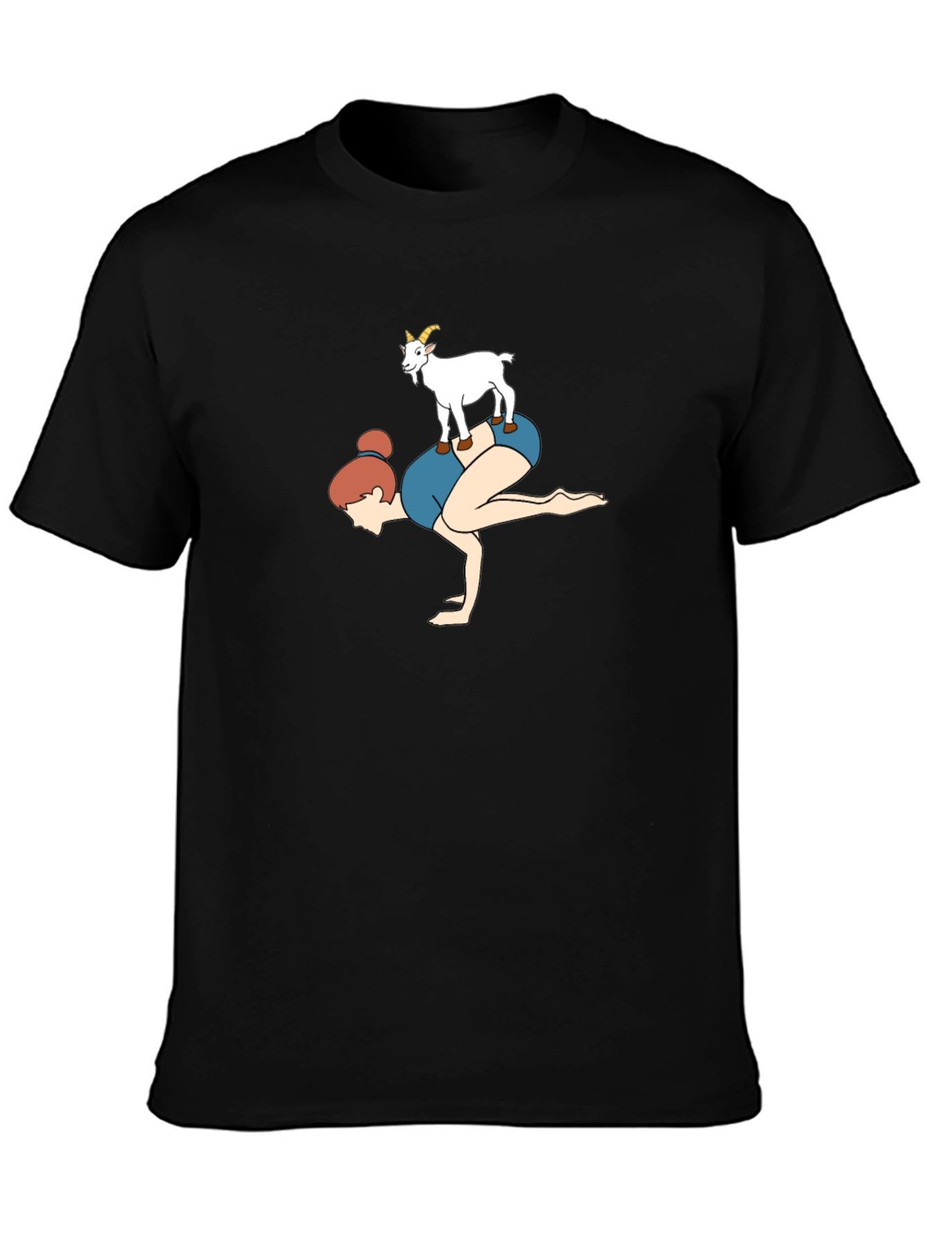 Camiseta Negra con Diseño Yoga y Cabra Divertida