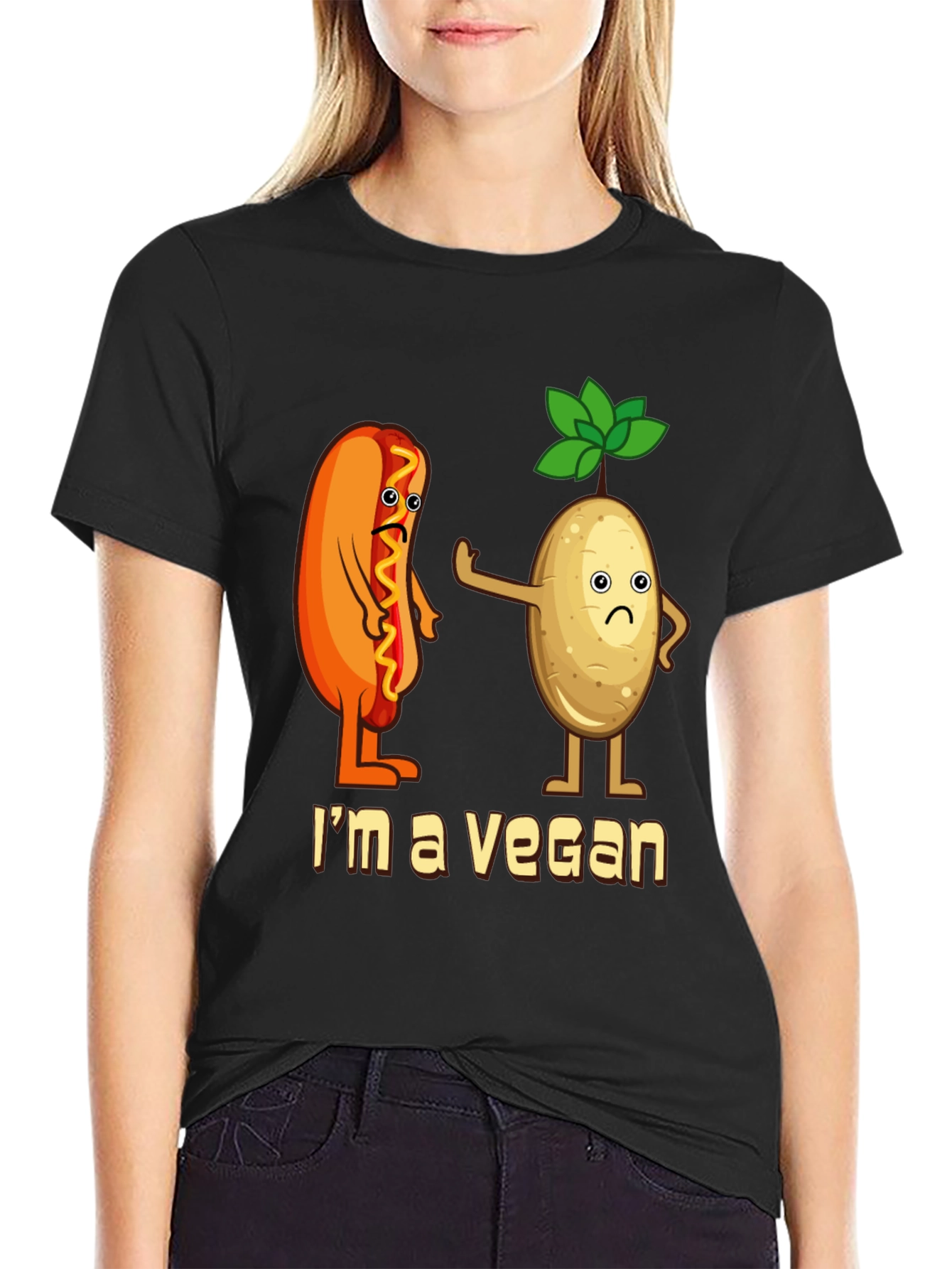 Camiseta Negra Vegana con Diseño Divertido
