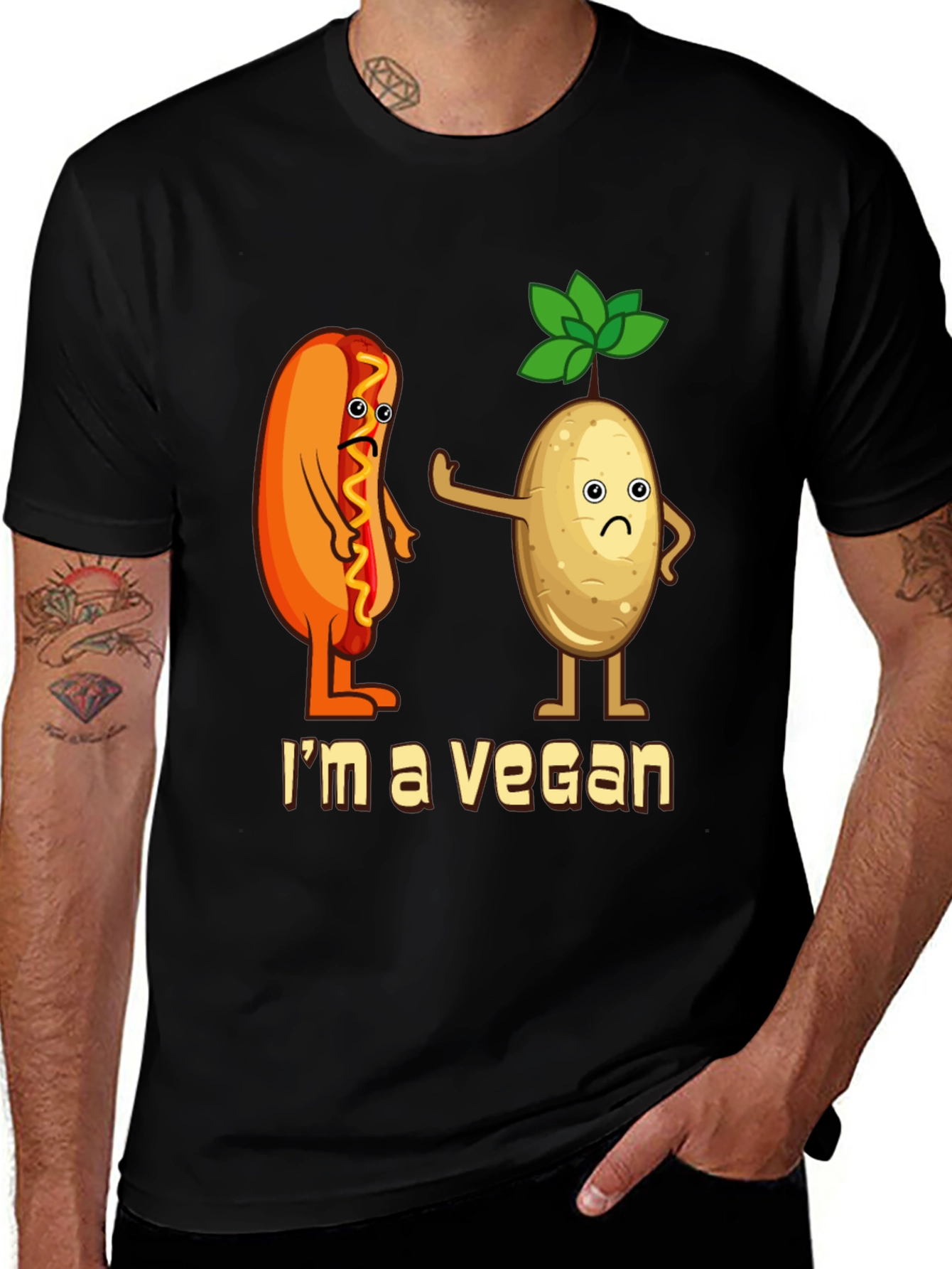 Camiseta Negra Vegana con Diseño Divertido