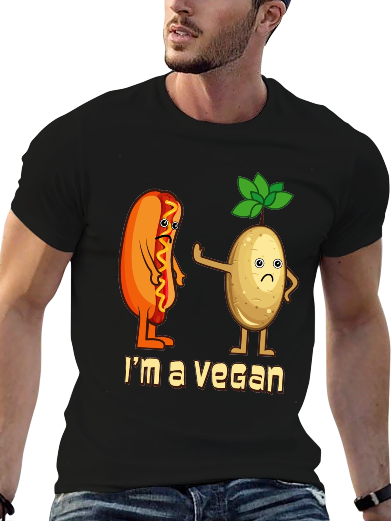 Camiseta Negra Vegana con Diseño Divertido