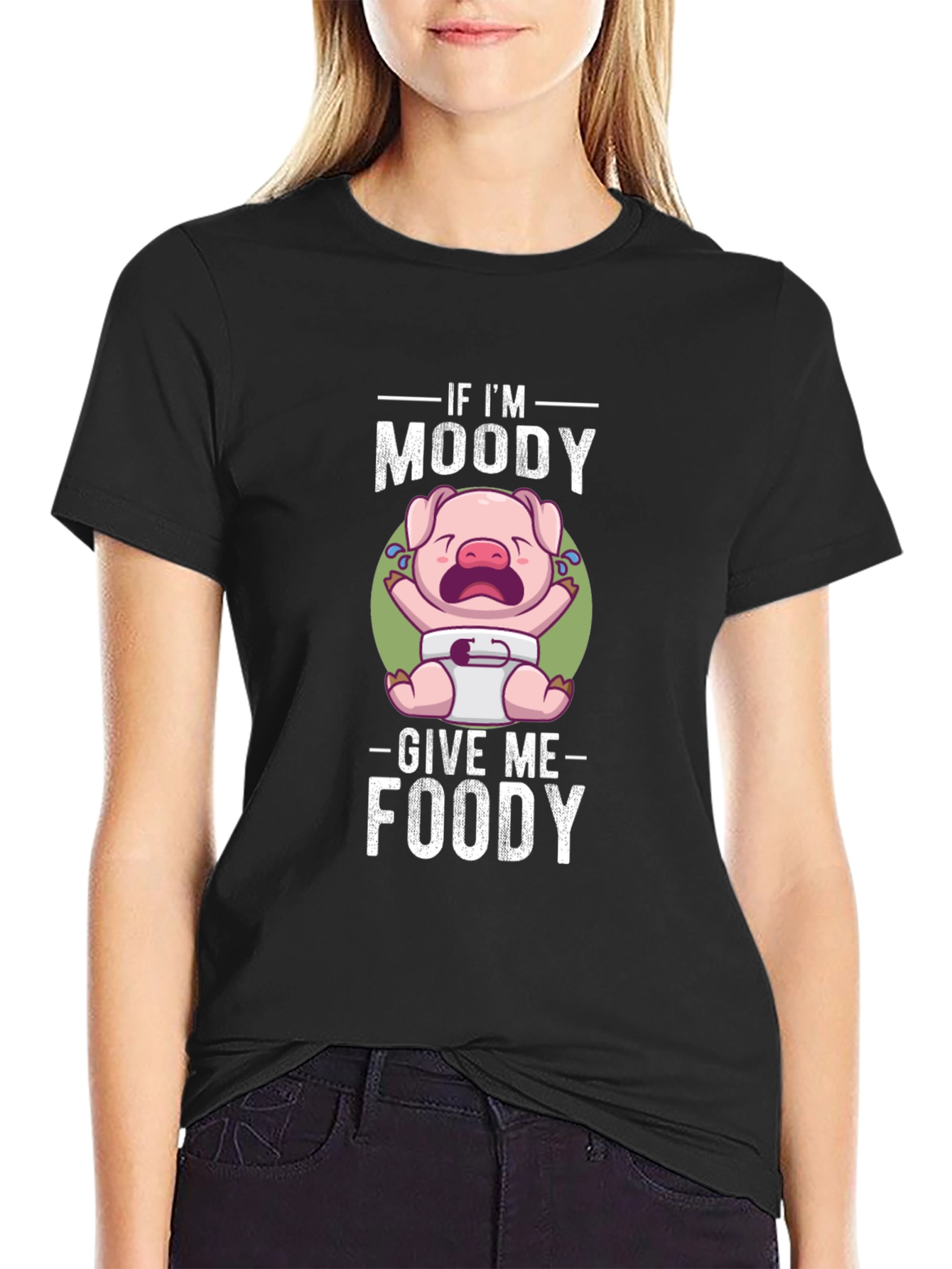 Camiseta Negra Si Estoy Moody Dame Foody Cerdo Bebé