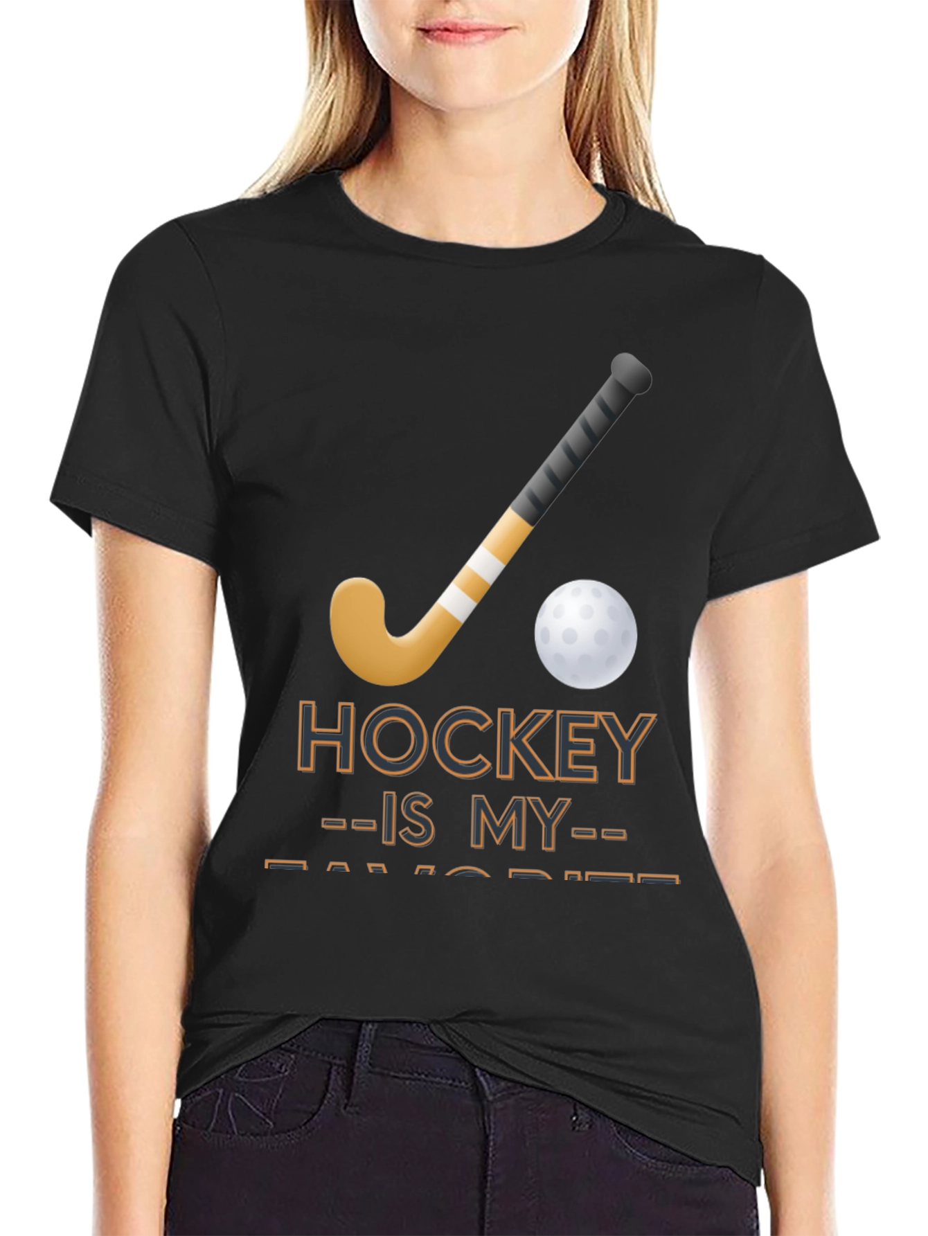 Camiseta Negra con Diseño de Hockey
