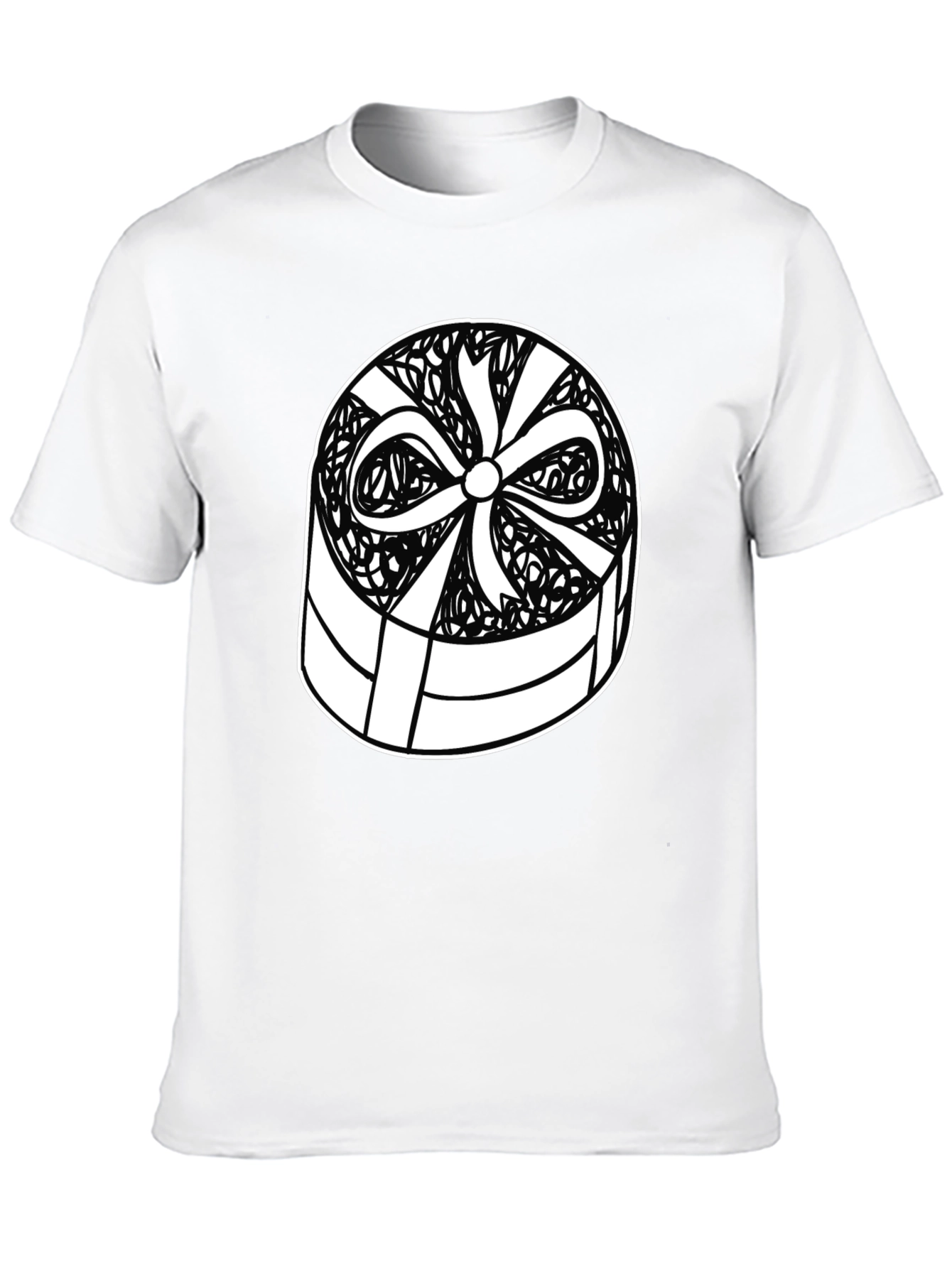 Camiseta Negra con Diseño de Caja de Regalo