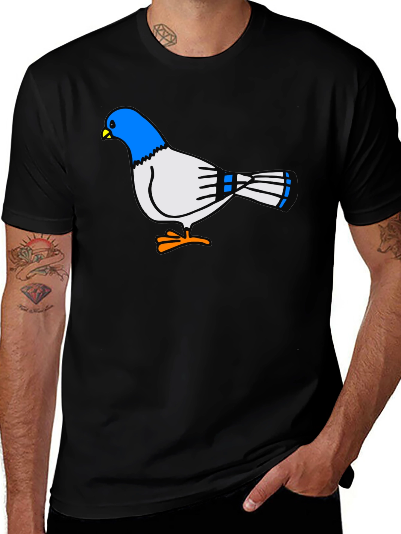 Camiseta Negra con Diseño de Paloma Azul