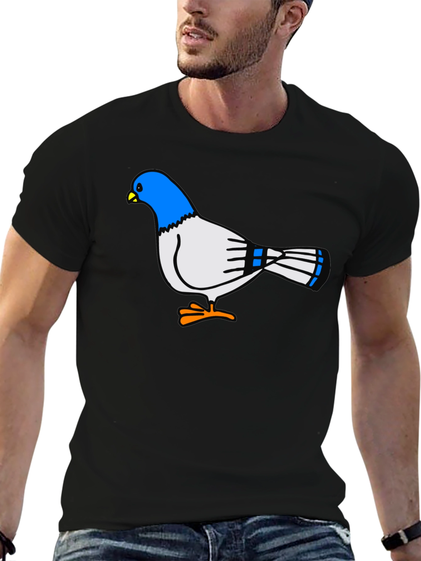 Camiseta Negra con Diseño de Paloma Azul