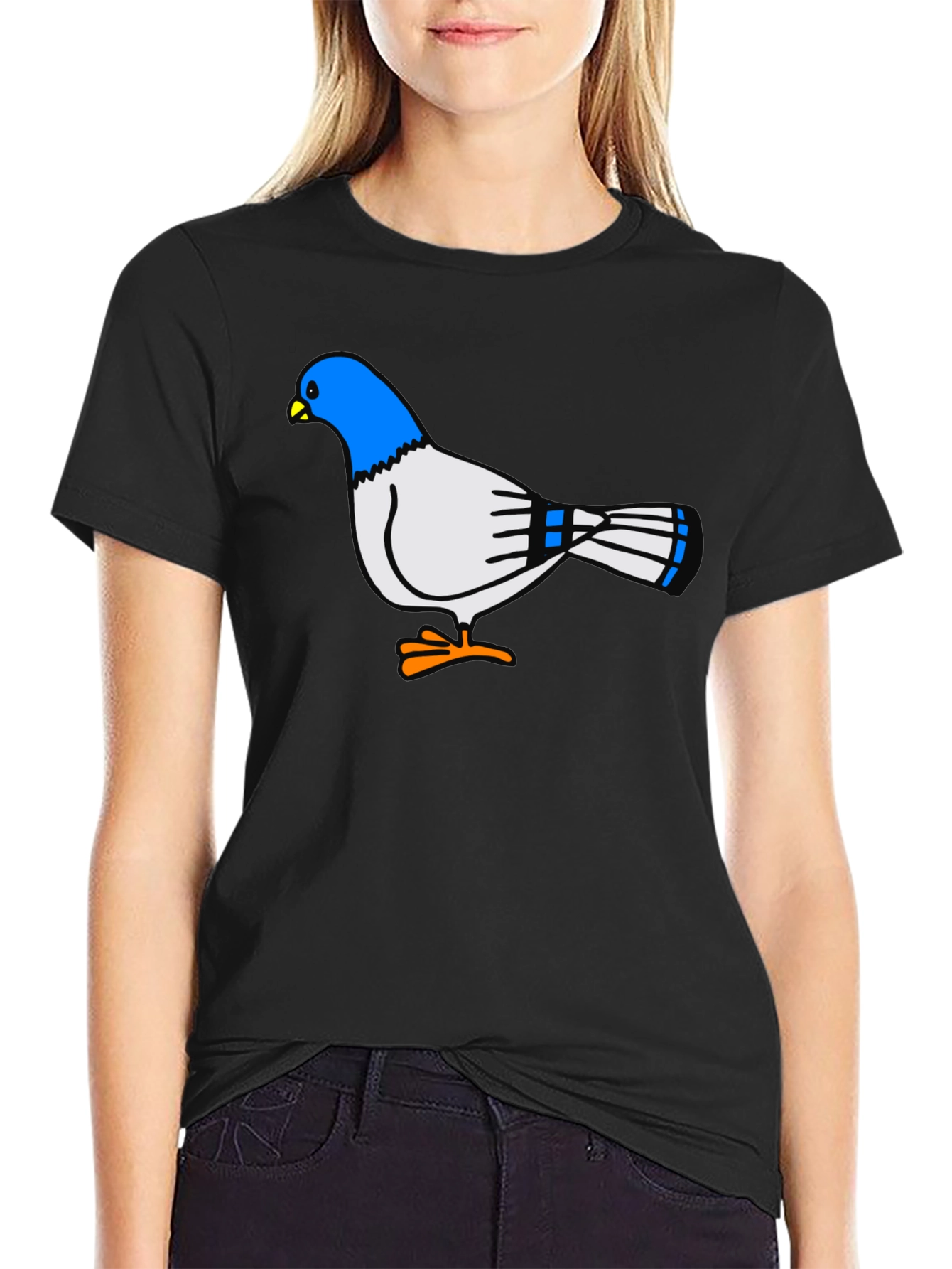 Camiseta Negra con Diseño de Paloma Azul
