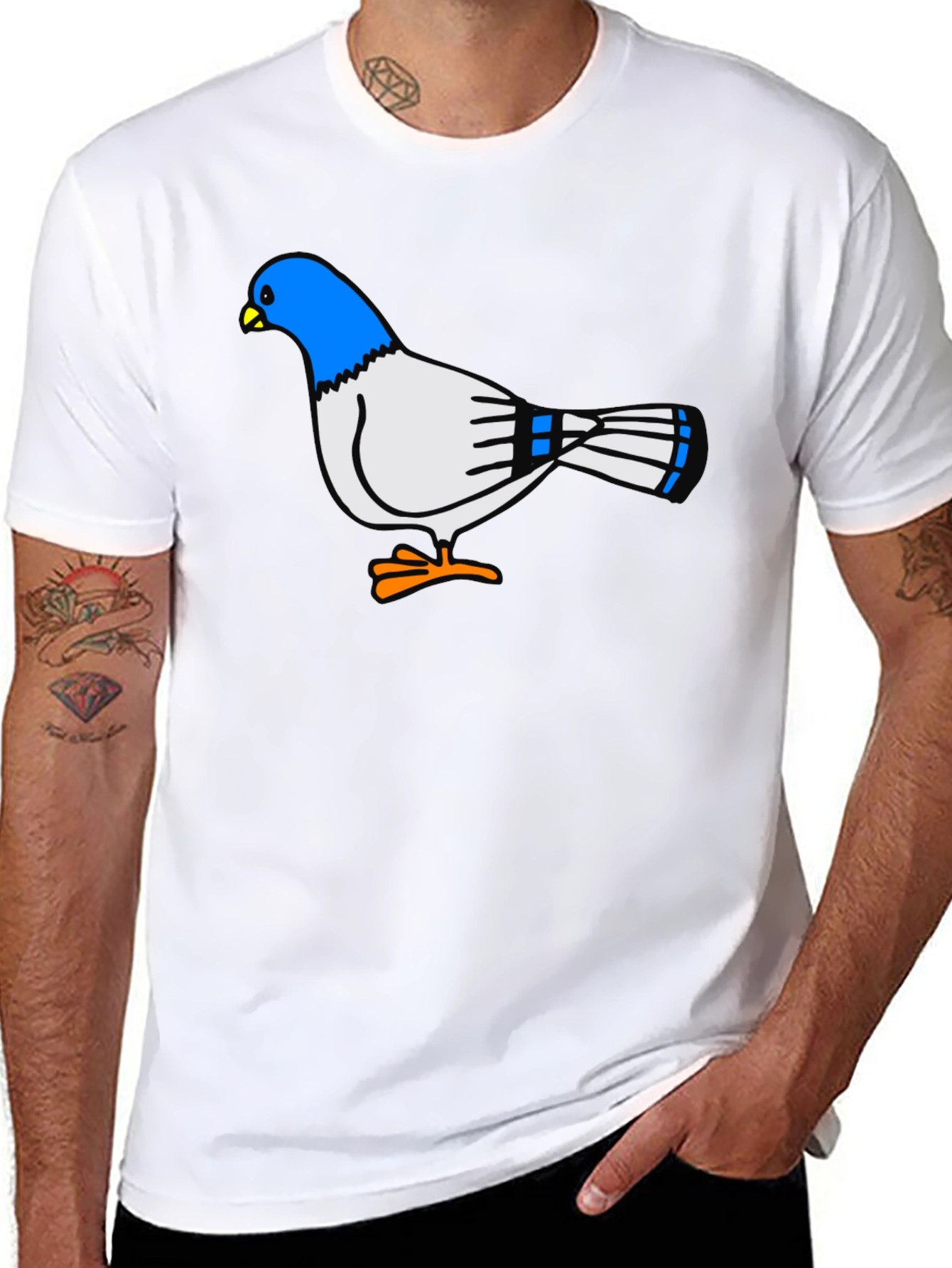 Camiseta Negra con Diseño de Paloma Azul