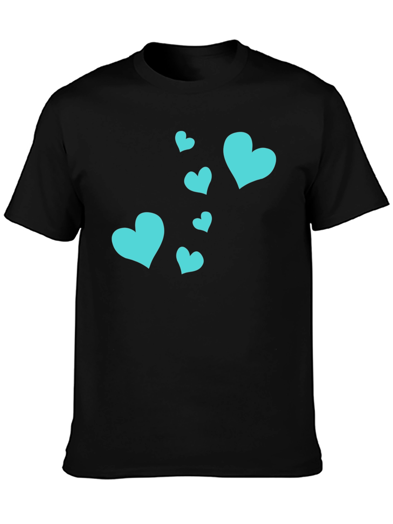 Camiseta Negra Corazones Turquesa Estilo Casual