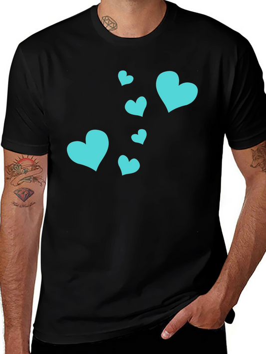 Camiseta Negra Corazones Turquesa Estilo Casual
