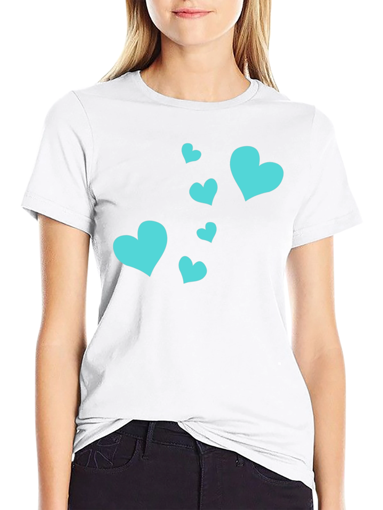 Camiseta Negra Corazones Turquesa Estilo Casual
