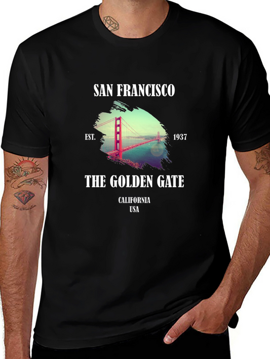 Camiseta Negra con Diseño del Golden Gate de San Francisco