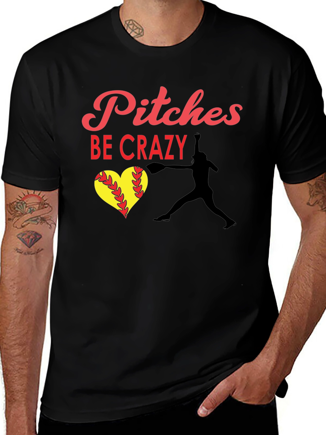 Camiseta Negra: Pitches Be Crazy - Béisbol