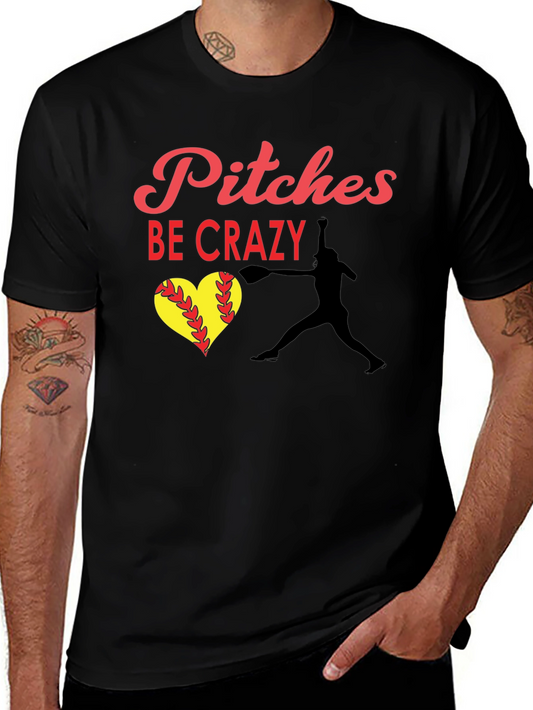 Camiseta Negra: Pitches Be Crazy - Béisbol