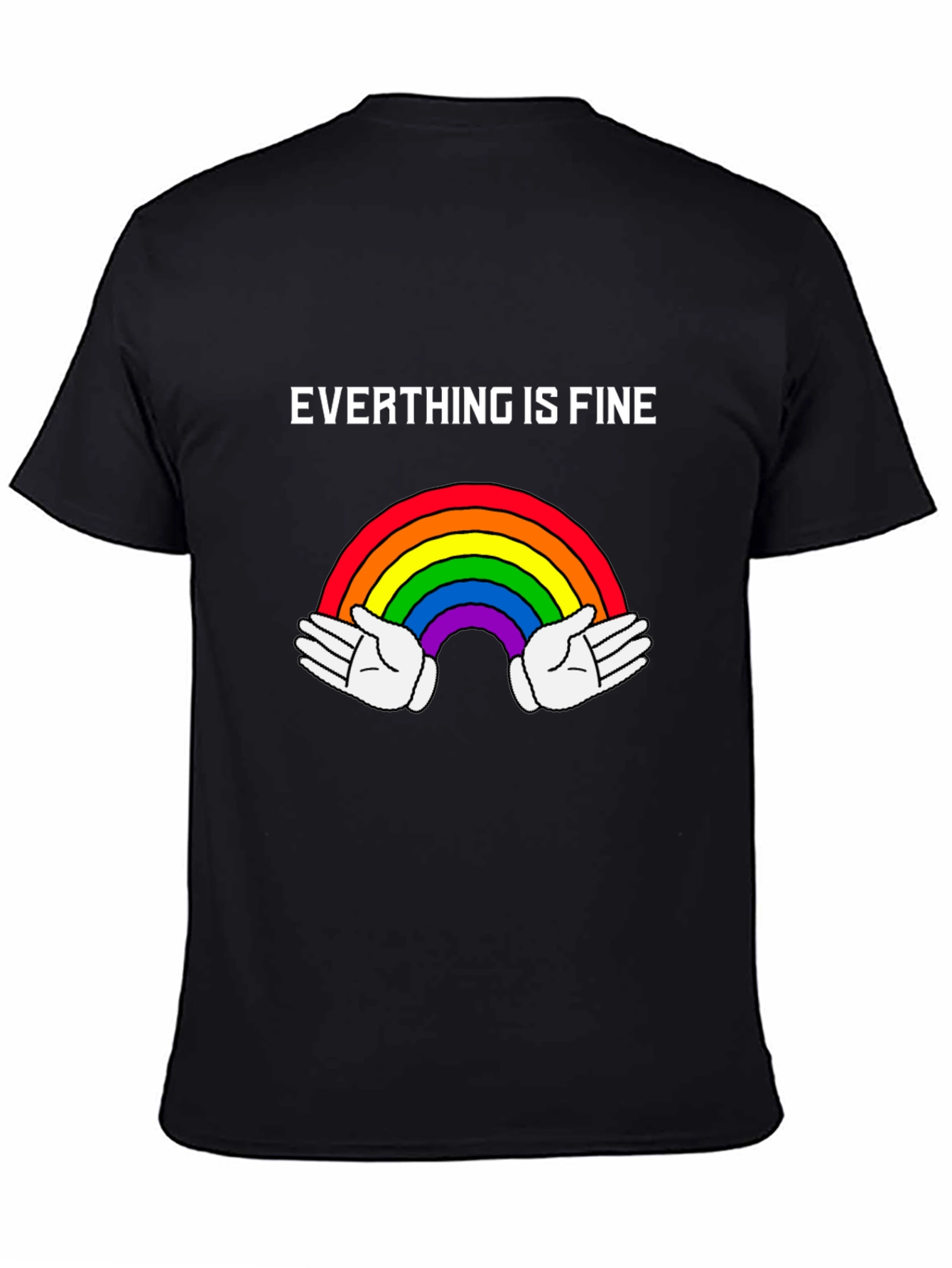 Camiseta Negra: Todo Está Bien - Arcoíris