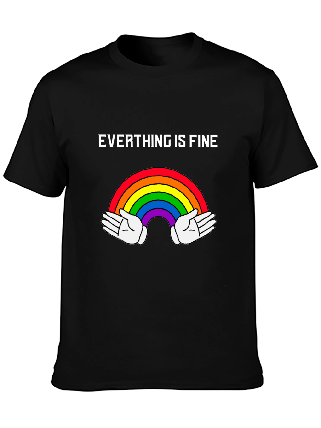 Camiseta Negra: Todo Está Bien - Arcoíris