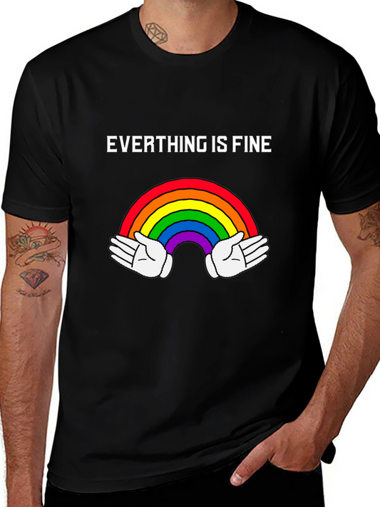 Camiseta Negra: Todo Está Bien - Arcoíris