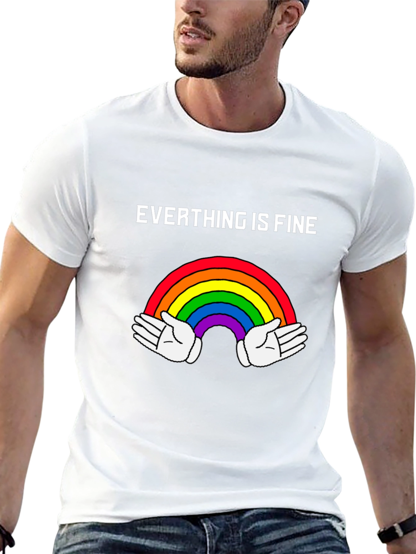 Camiseta Negra: Todo Está Bien - Arcoíris