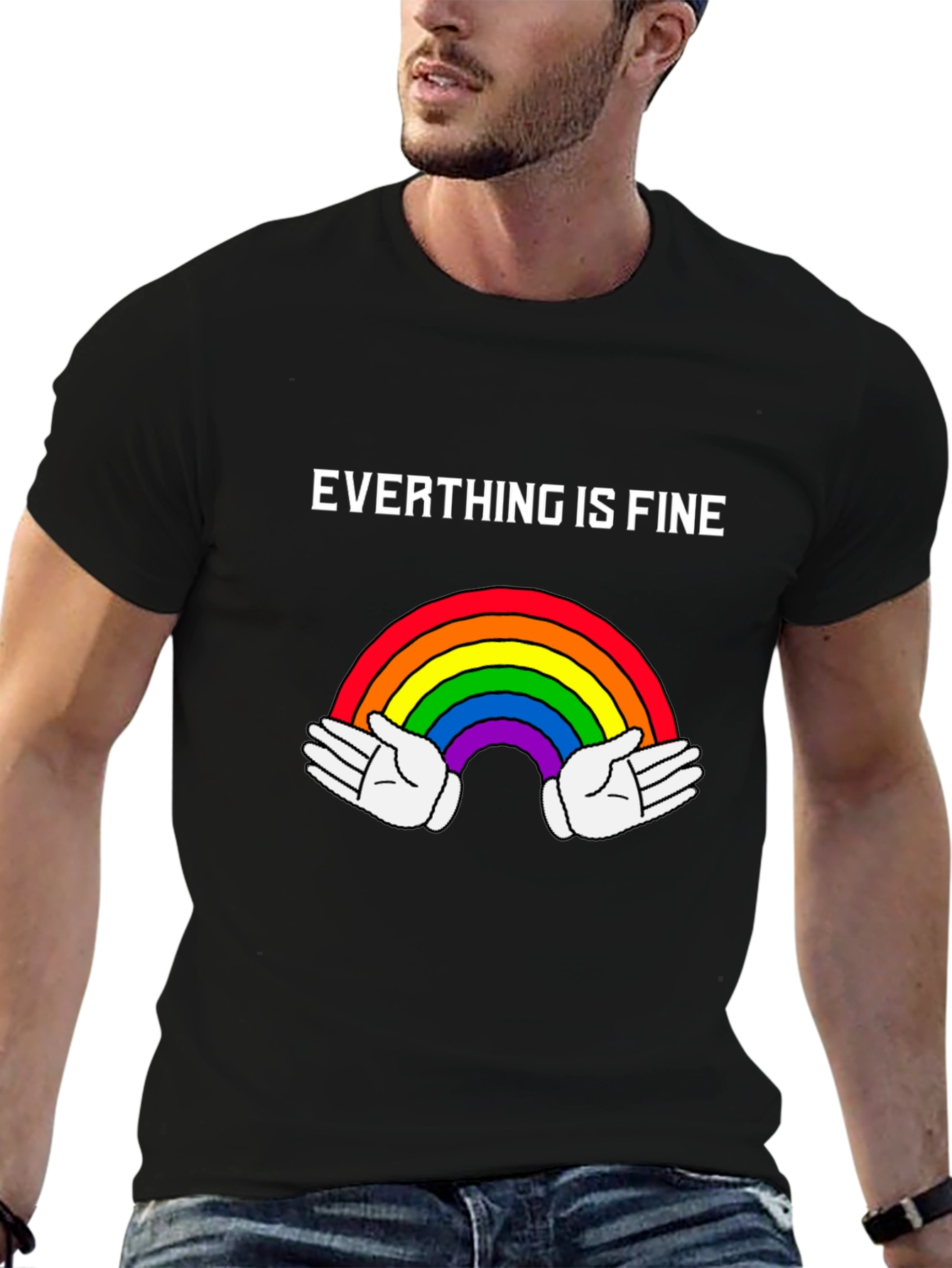 Camiseta Negra: Todo Está Bien - Arcoíris